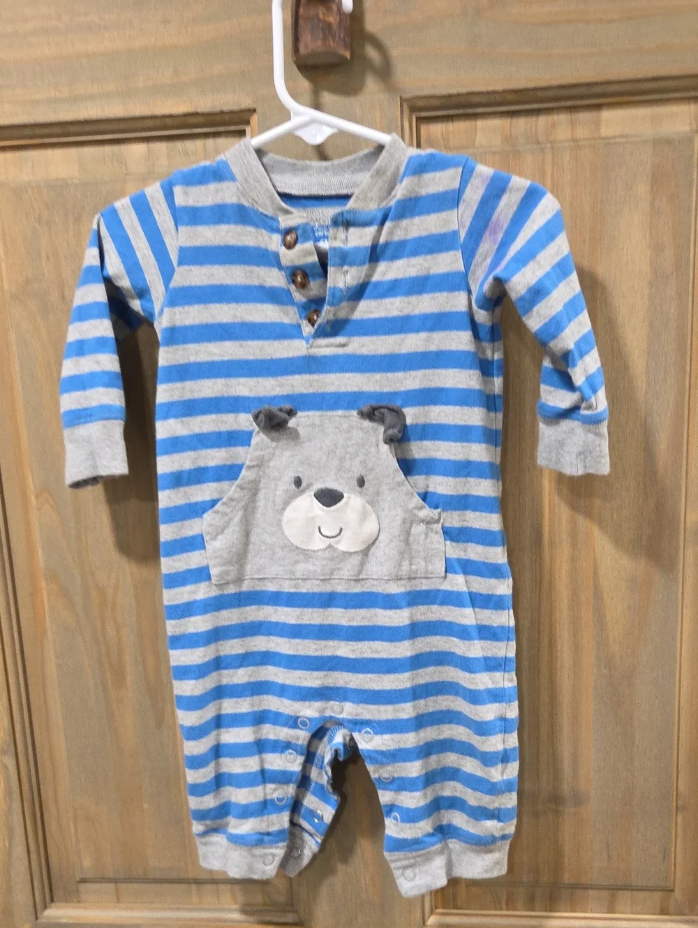 **BUNDLE & SAVE** Carter's Gray & Blue Striped Bodysuit with Bear Pocket